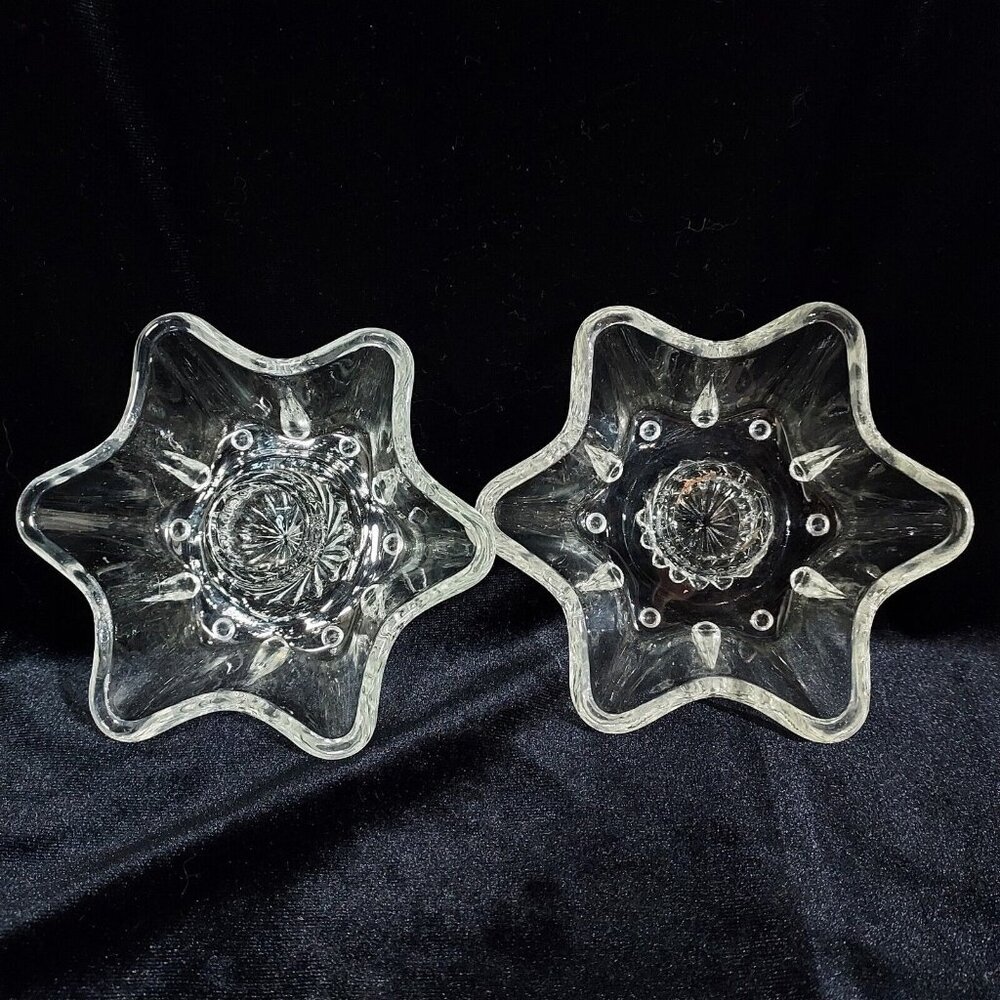 Candle Holders Christmass Clear Glass 6 Point Star Shaped Tapered Vintage